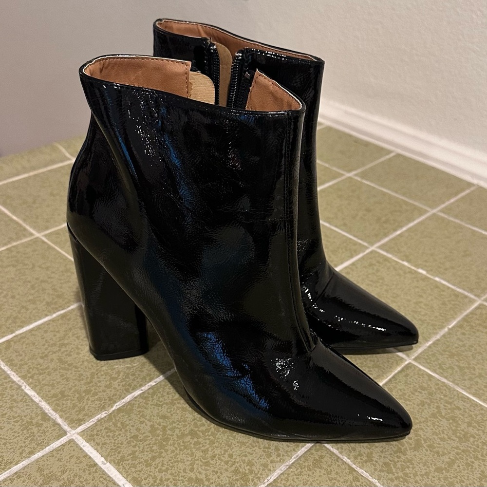 Patent Leather Shiny Black Ankle Booties